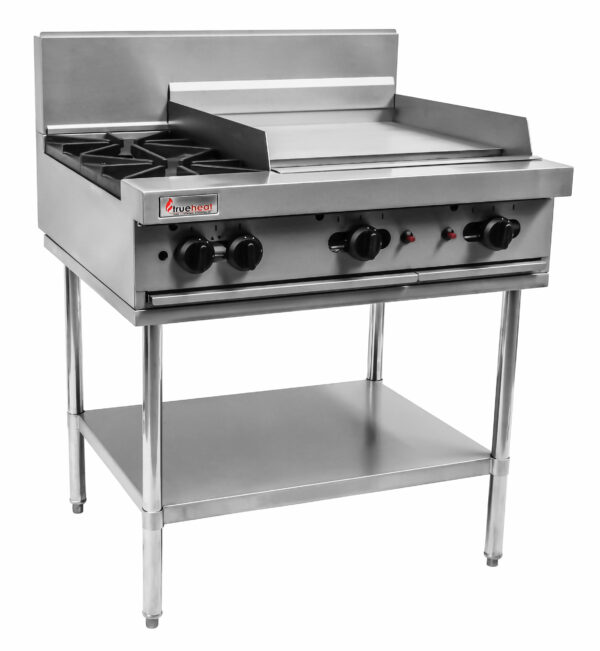 Trueheat RCT9-2-6G-NG & RCSTD9 2 Open Burner & 600mm Griddle Gas Cooktop on Stand